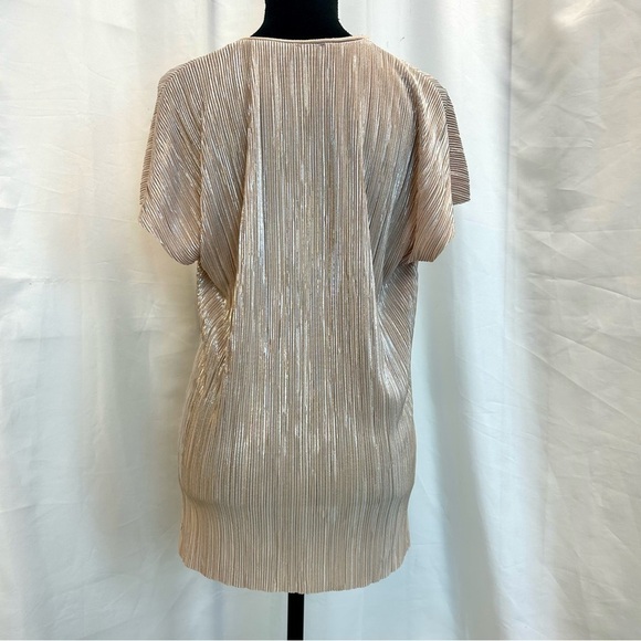 ZARA rose gold metallic pleated stretchy V-neck blouse Sz M - Picture 6 of 11